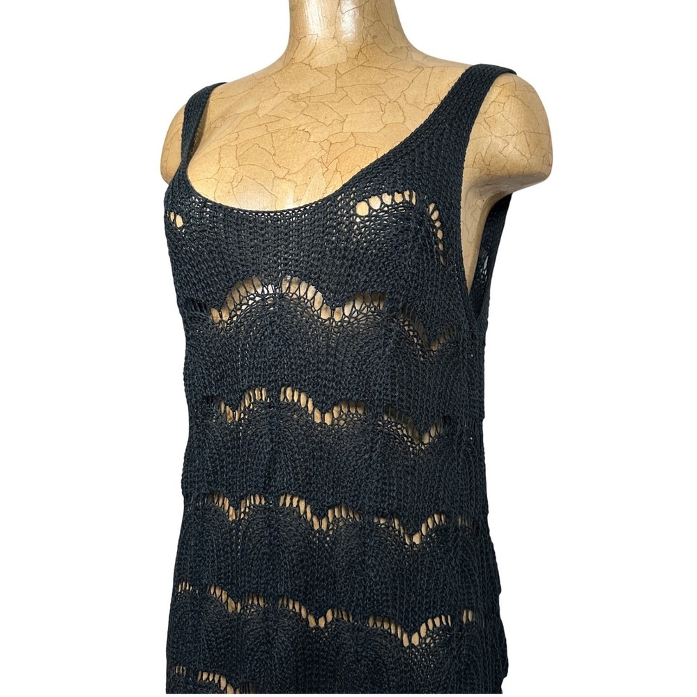 Black Crochet Open Knit Tank Dress‎ Scalloped Whimsigoth swim cover layer beach